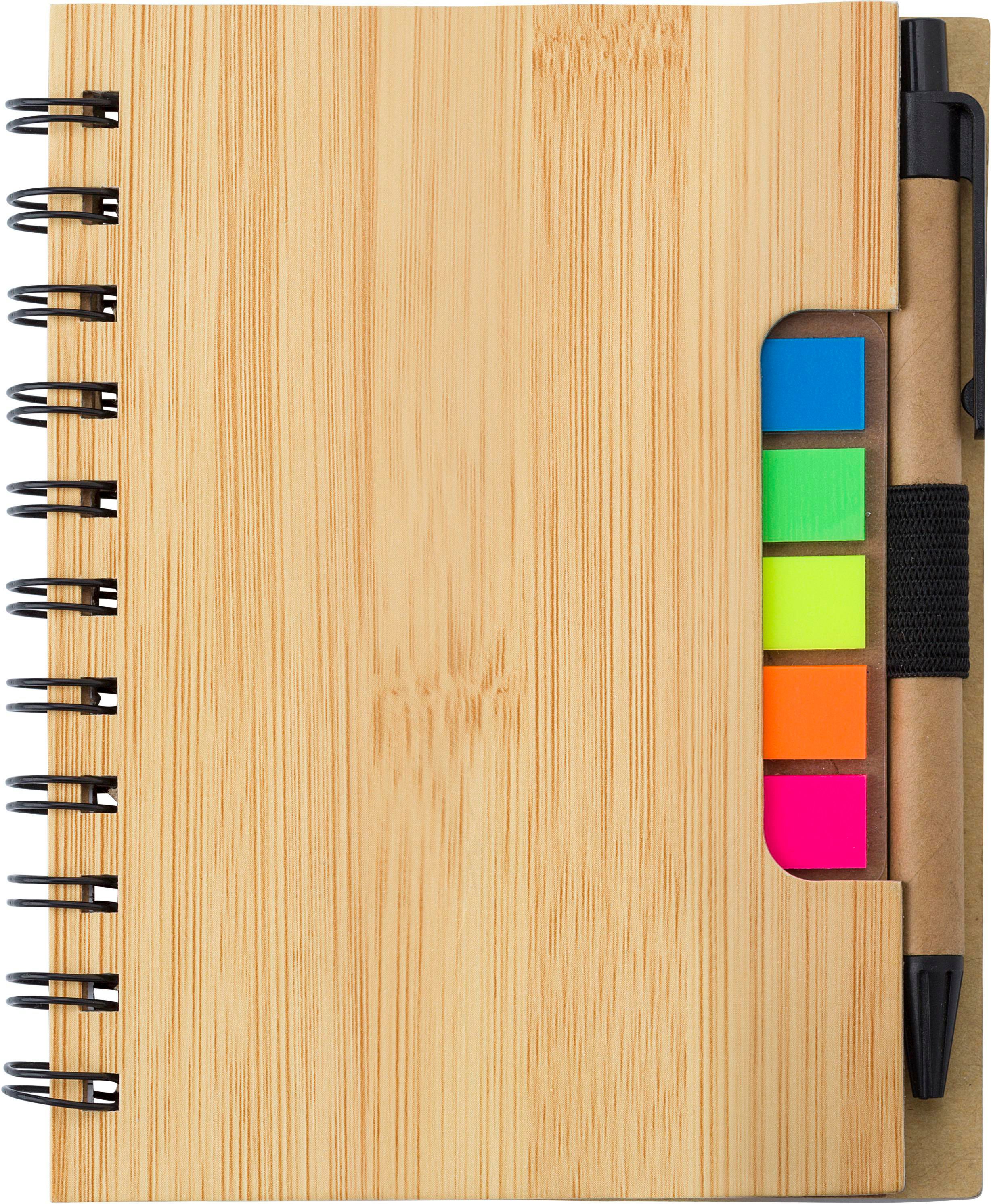 Carnet Niall | Aspect bambou | Avec notes adhésives et stylo bille