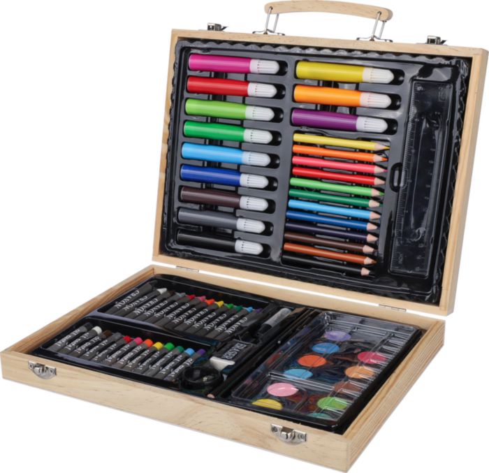 Set da disegno Thessaly | Valigetta in legno | 66 pezzi