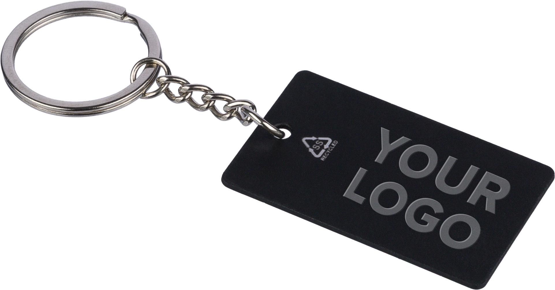 Porte-clés rectangulaire en acier inoxydable recyclé Jax