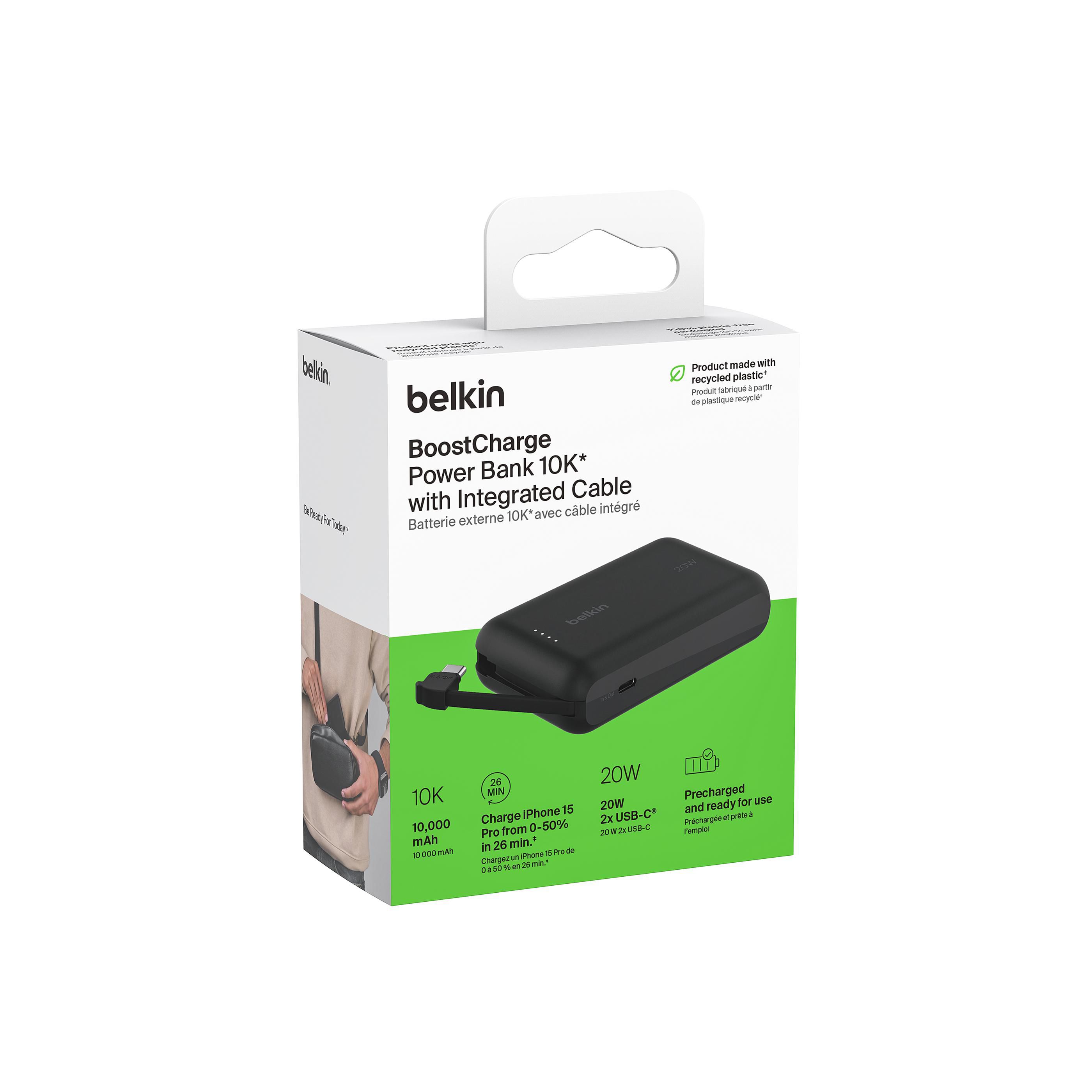 Belkin BoostCharge PowerBank 10K Integreret Kabel - Sort